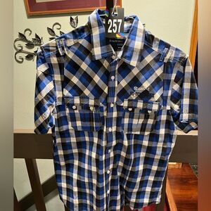 NWOT Ecko Blue & Black Checkered Men's Short Sleeveeeve Medium Shirt #257